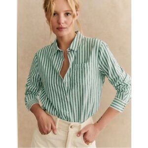 EUC Sezane Tomboy Shirt in Green Stripe